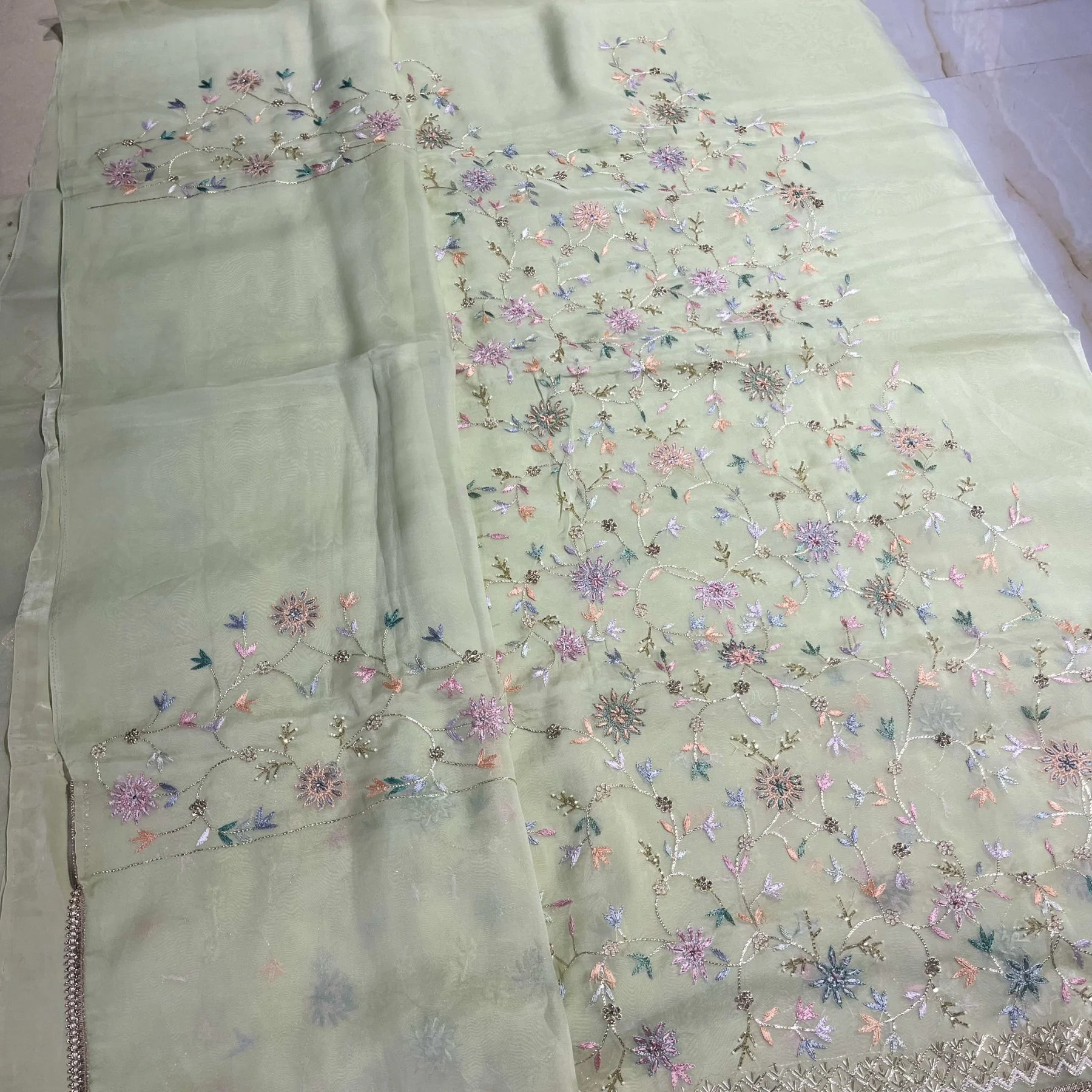 Organza Aari work unstitched suit for women