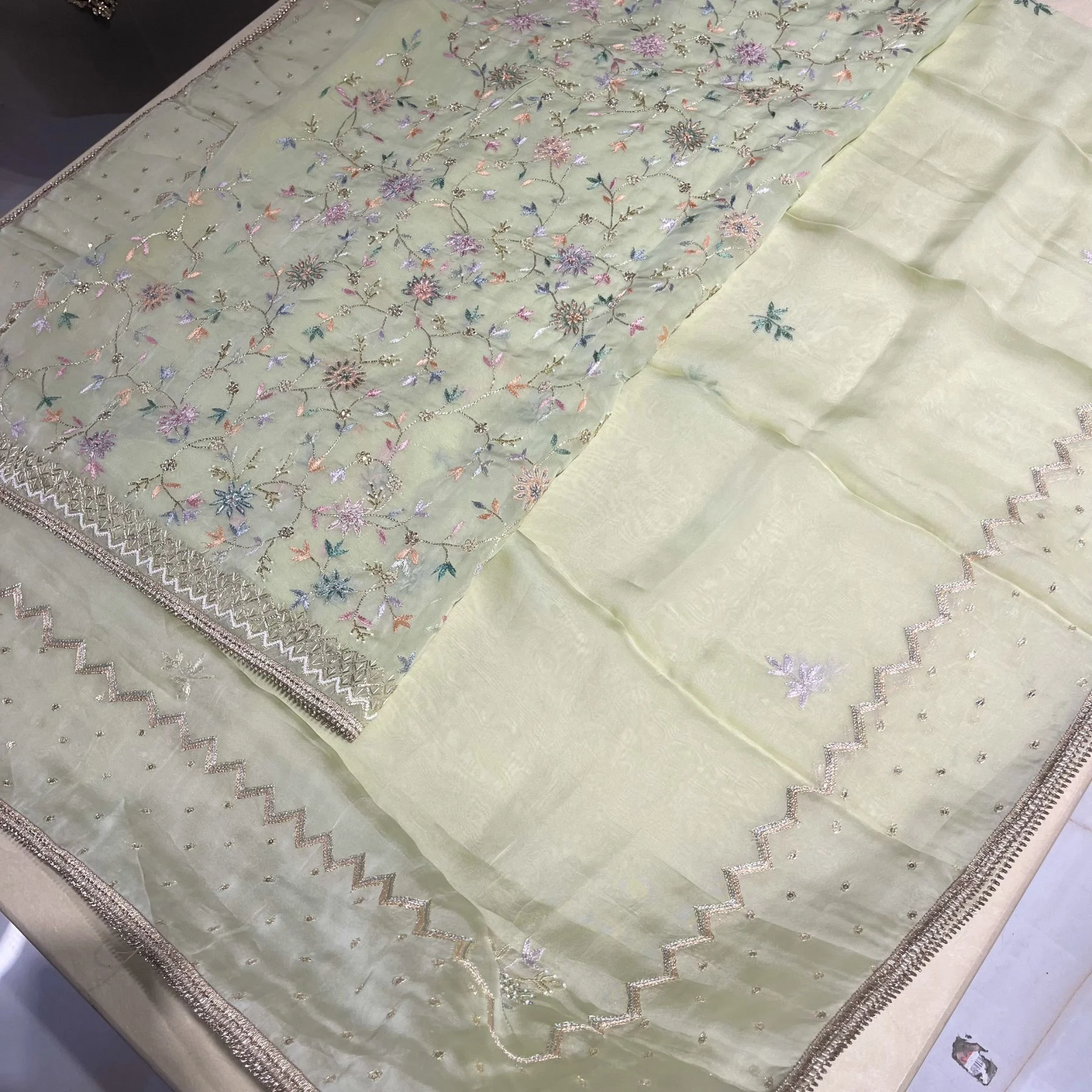 Organza Aari work unstitched suit for women