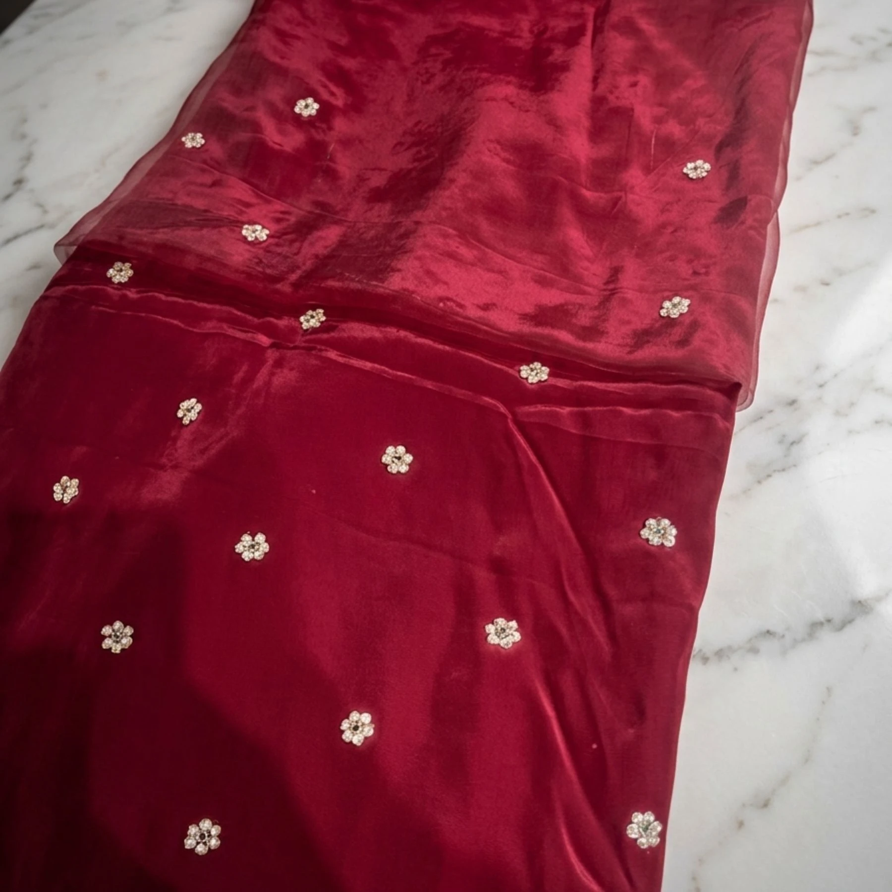 Maroon pure crepe unstitched suit for women