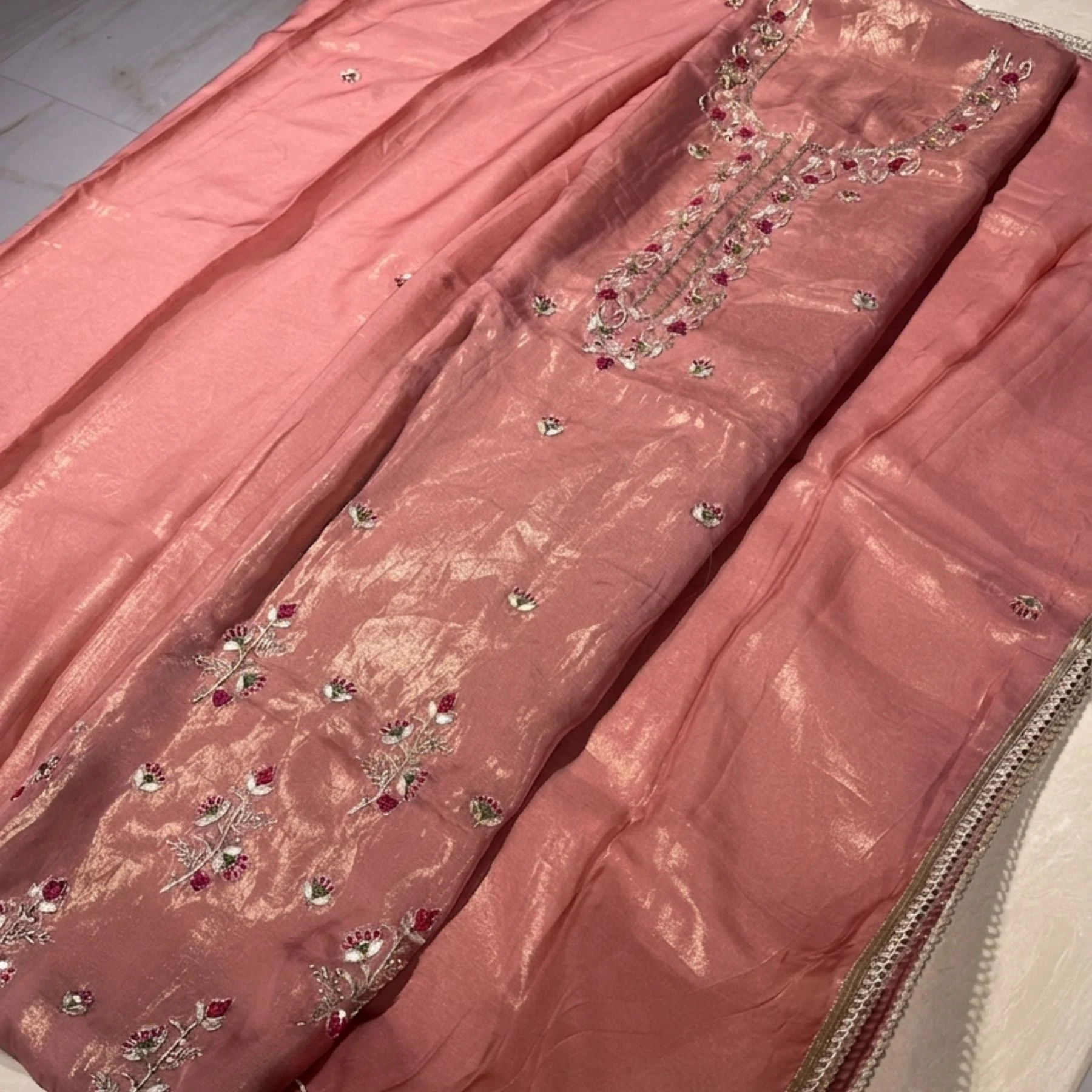 Organza shimmer unstitched suit for women