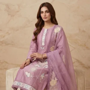 Lavender mul cotton premium ethnic wear unstitched suit for women by Kharatis