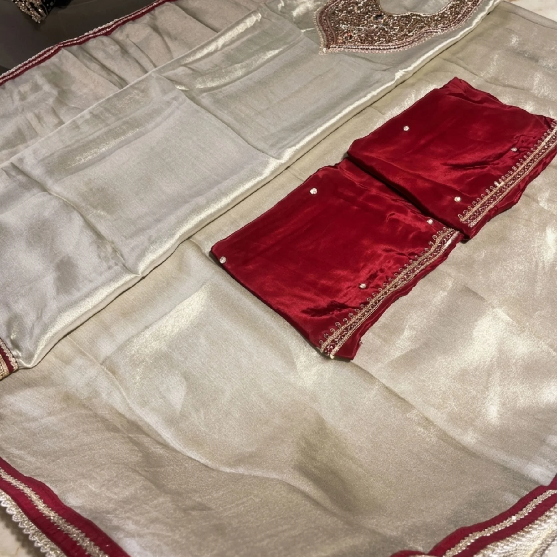 Silver shimmer silk unstitched suit for women