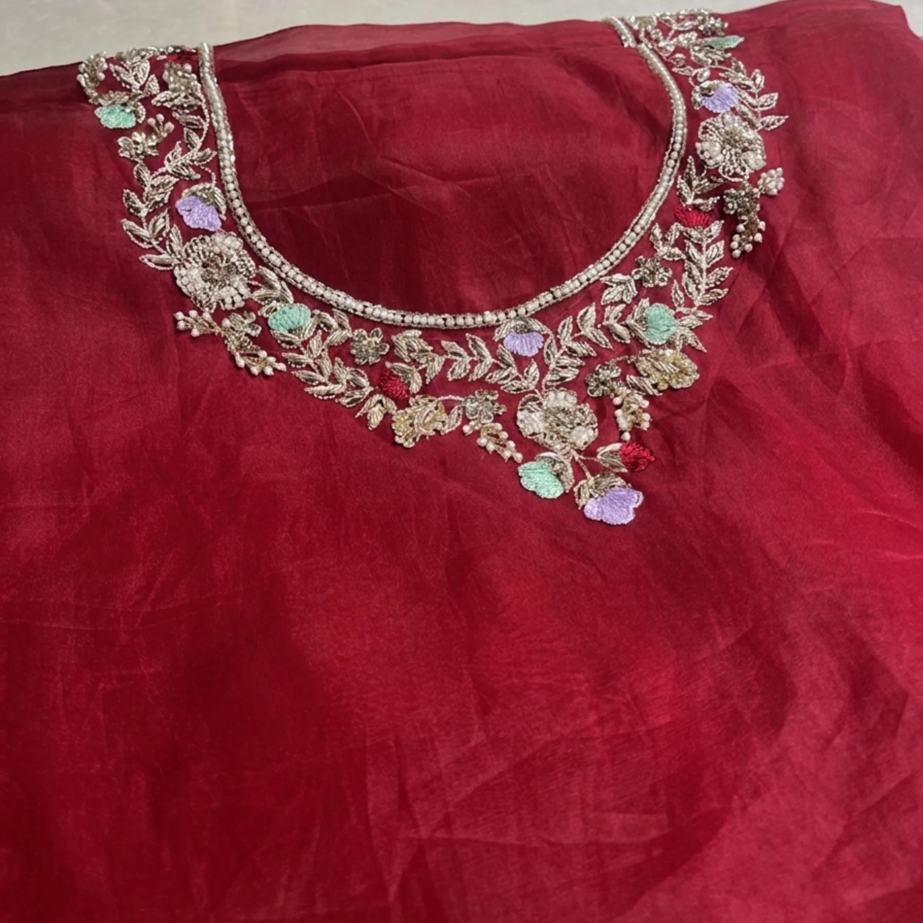 Pure organza unstitched suit for women