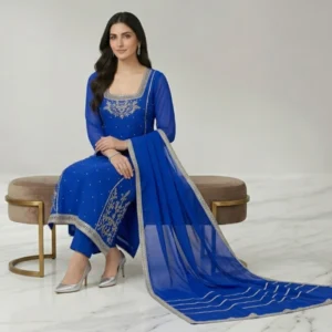 Royal blue crepe unstitched suit for women