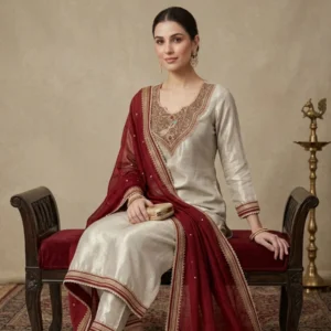 Silver shimmer silk unstitched suit for women