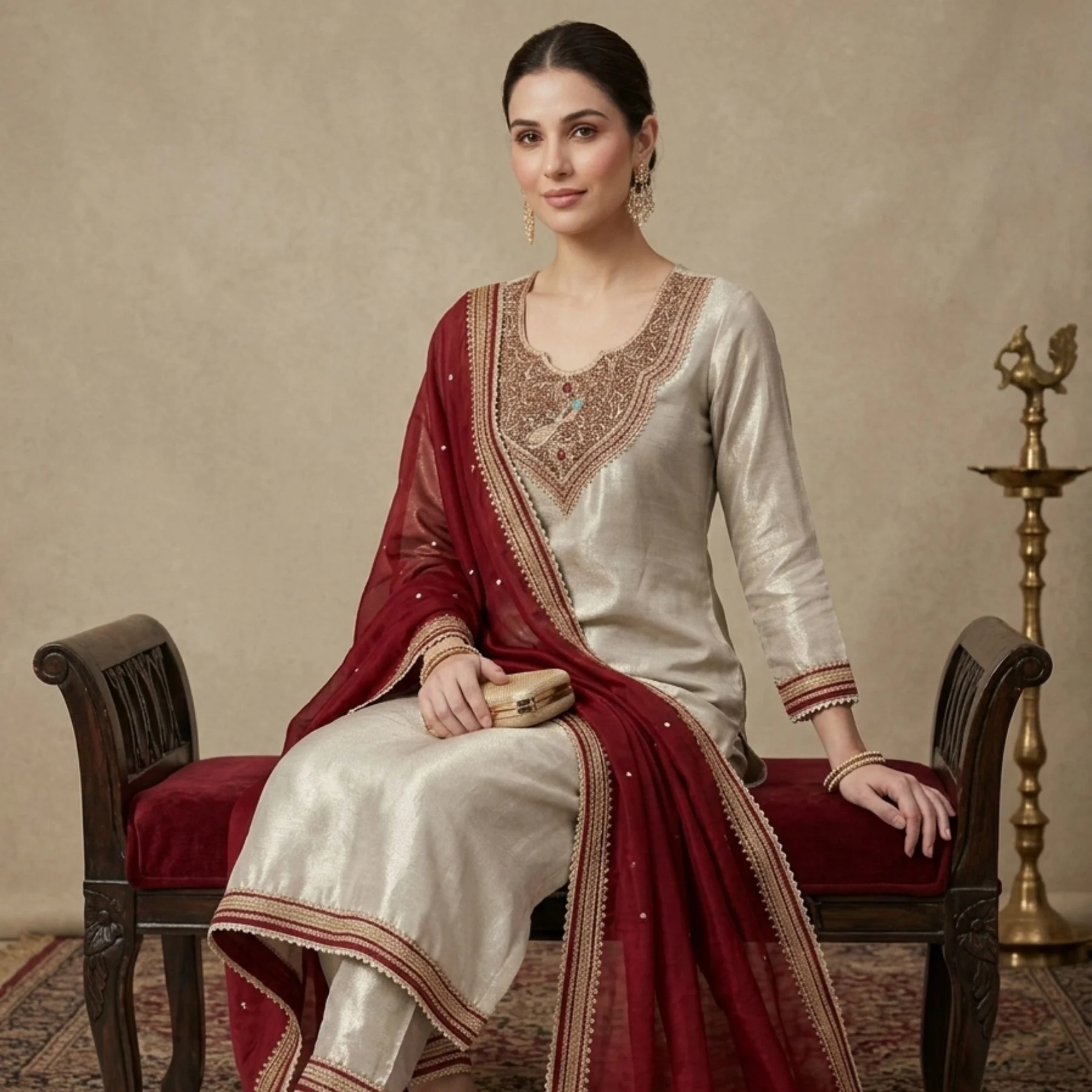 Silver shimmer silk unstitched suit for women