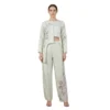 Woman wearing khadi chanderi co-ord set with sippy work embroidery