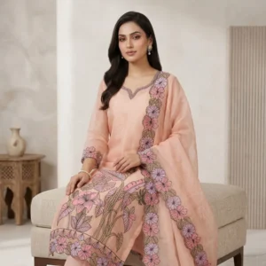 Organza embroidered unstitched suit for women