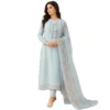 Pure mul cotton powder blue unstitched suit highlighted with bead work by Kharatis