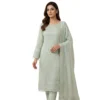 Pastel sage green georgette Lakhnawi unstitched suit with subtle shimmer and sequin detailing by Kharatis