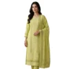 Vibrant soft lime green unstitched suit with Chikankari embroidery by Kharatis