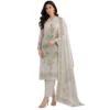 Powder mint green unstitched suit with delicate floral embroidery by Kharatis
