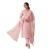 Light soft pink cambric cotton unstitched suit with floral paint design by Kharatis