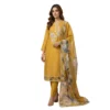 Premium mul chanderi warm mustard yellow unstitched suit with floral motif embroidery by Kharatis