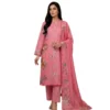 Vibrant rose pink pure mul cotton unstitched suit with neck patti by Kharatis