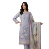 Lilac powder blue unstitched suit with appliqué petals and bead work by Kharatis