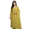 Premium georgette warm lime green unstitched suit with panel thread work by Kharatis